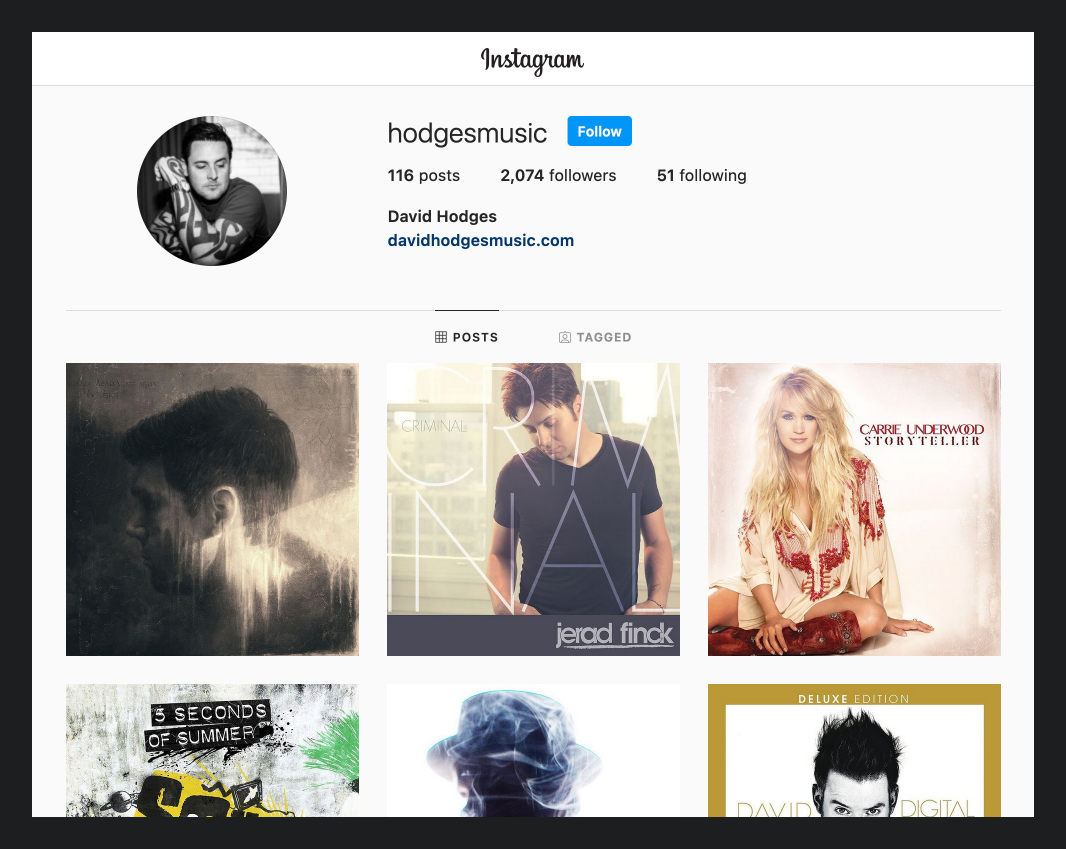 Instagram page of David Hodges, @hodgesmusic